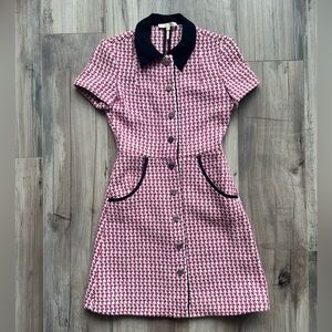 Maje Pink Tweed Mini Dress with Black Collar